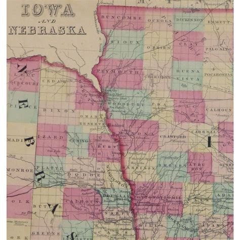 Map - Iowa & Nebraska, 1863 - Original Art, Antique Maps & Prints