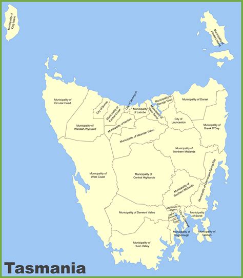 Tasmania local government area map - Ontheworldmap.com