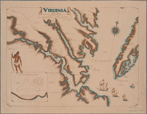 [2560x1979] On this date in 1607, Jamestown was founded. Here's a map of Virginia 1602-1622 /r ...