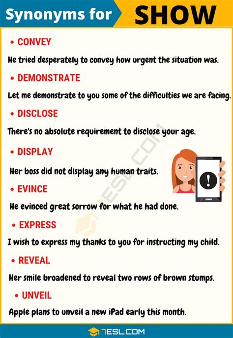 100+ Synonyms for "Show" with Examples | Another Word for “Show” • 7ESL