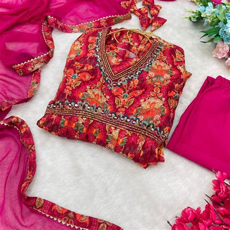 Party Wear Look Organza Taby Silk Gown With Dupatta & Pent Ready To We