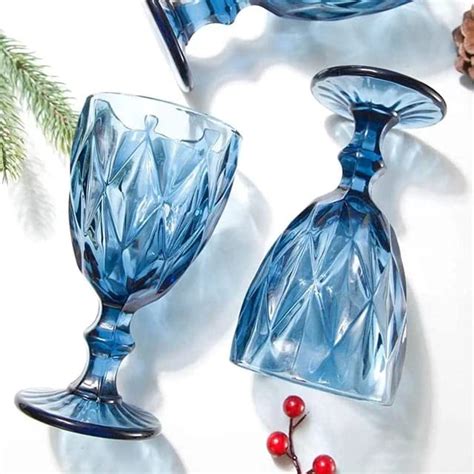 Buy PrimeWorld Stylish Blue Embossed Design Wine Glass-300ml Set of 4 ...