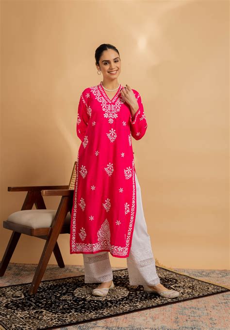 House Of Kari(Chikankari Clothing) - Cotton Blossom Chikankari V-Neck ...