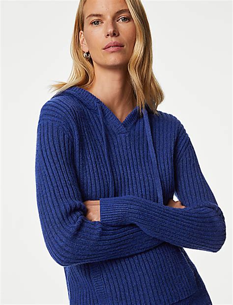 Buy Ribbed V-Neck Hoodie at Marks & Spencer