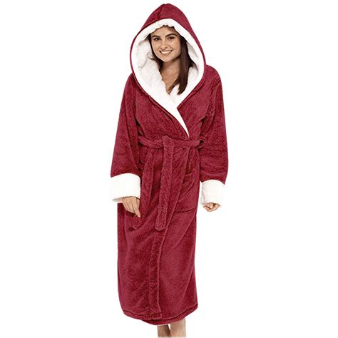 Censtreet Womens Hooded Plush Robes Soft Warm Long Bathrobe for Women ...