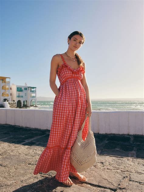Buy Pink/Red 100% Cotton Textured Tiered Gingham Maxi Dress from Next India
