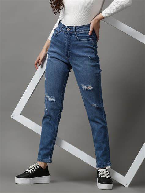 SHOWOFF Women Blue Solid Slim Fit Jeans
