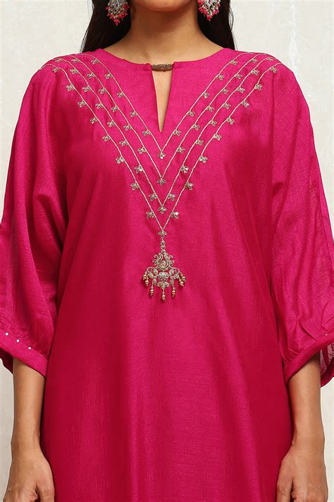 Fuchsia Solid Festive Straight Kurta Set at Biba India