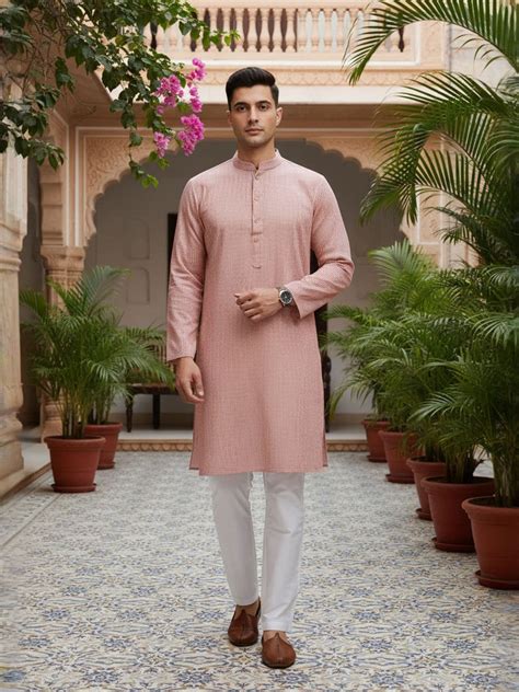 Striped Mandarin Collar Kurta & Trousers Inddus.in