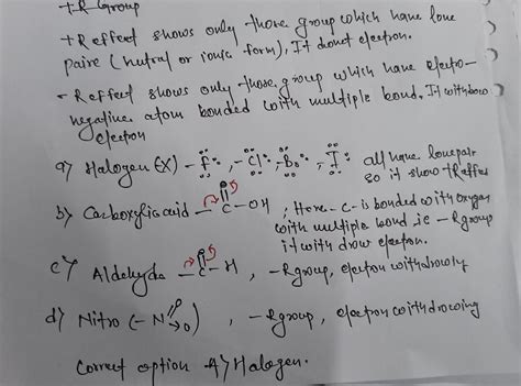 2. Which of the following shows +R effect? (a) Halogen (-x) b (b ...