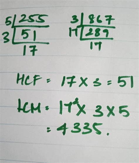 Aur Q-1 Find the LCM and HCF 255 and 867 of solve this question ...