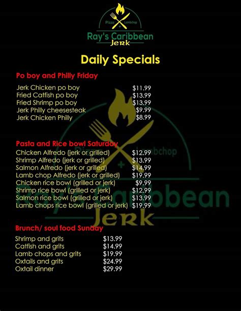 Menu at Ray’s Caribbean jerk restaurant, East Chicago