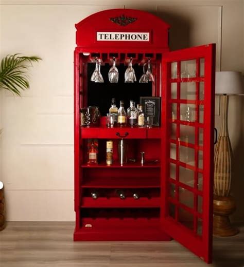 DESIGNER LIBRARY Vintage Style Red Telephone Booth Cabinet, Wine and ...