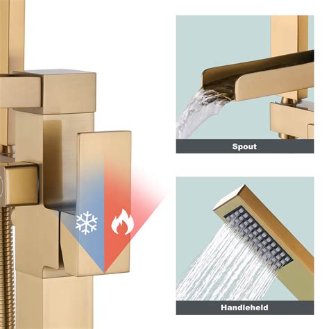 ALEASHA Gold Floor Mount Tub Faucet Freestanding Bathtub Faucet, High ...