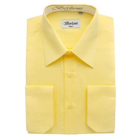 Men's Premium Modern Fit Lemon-Light Yellow Dress Shirt - Convertible ...
