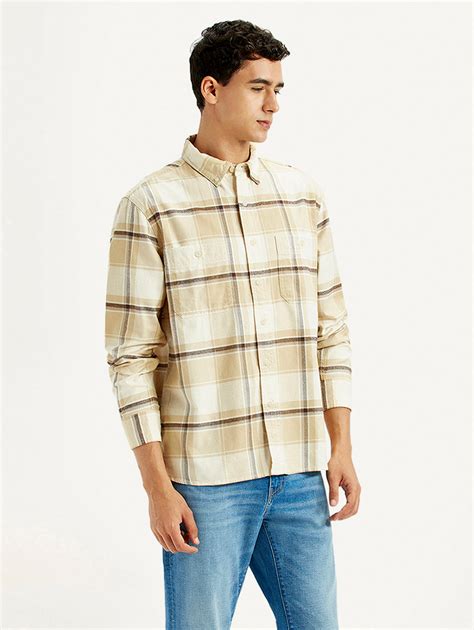 Men's Checkered Beige Flannel Relaxed Fit Shirt – Levis India Store