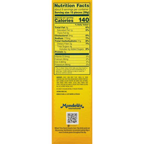 Ranch Wheat Thins Nutrition Facts | Besto Blog
