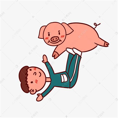手绘矢量卡通猪年新年小猪和小男孩素材图片免费下载-千库网