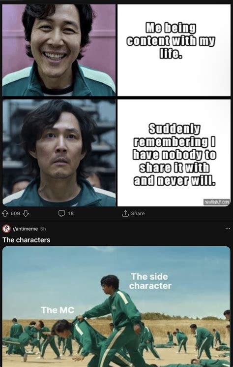 my feed showed me two squid game memes from different subreddits : r ...