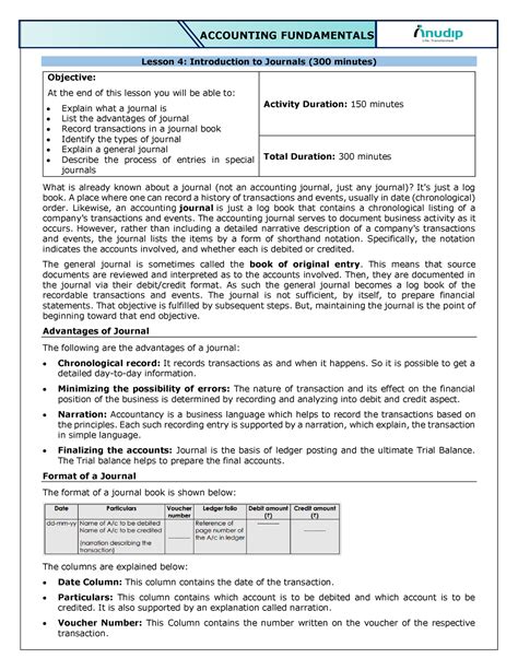 Lesson 4 - Introduction to Journals - A place where one can record a ...