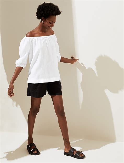 Buy Pure Linen Puff Sleeve Blouse at Marks & Spencer