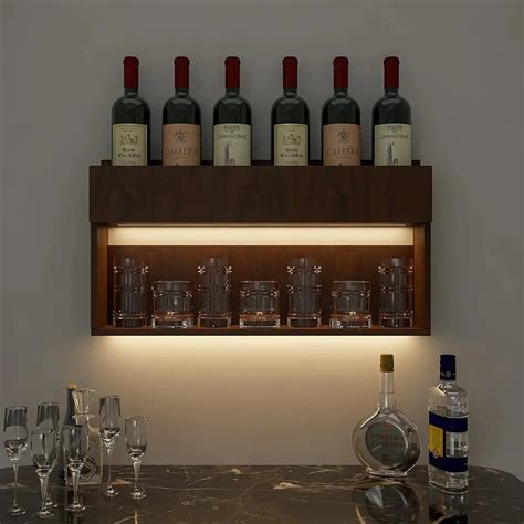Modish Look Backlit MDF Mini Bar Shelf in Walnut Finish – Homcraft