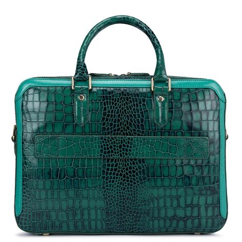 Sea Weed Croco Leather Laptop Bag - Upto 14" – Da Milano