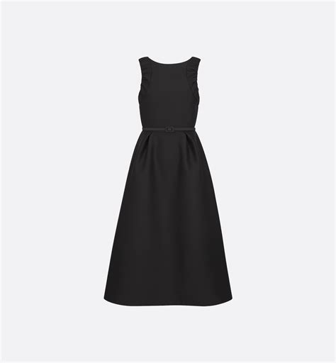 Flared Mid-Length Dress Black Wool and Silk Shantung | DIOR
