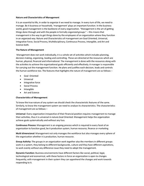 Nature and characteristics of Management - In every turn of life, we ...
