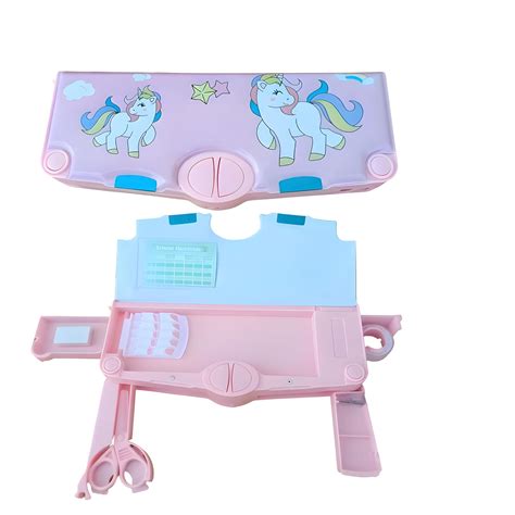 WallR Pink 2 Horse Cat Pencil case for Kids, 5 Side Open Magnetic ...