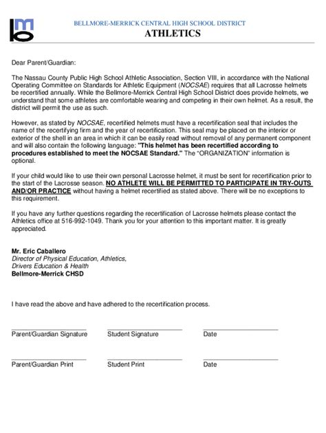 Fillable Online athletics - Bellmore-Merrick Central High School ...