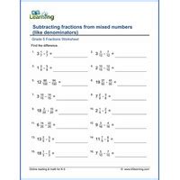 NDLI: Subtracting fractions from mixed numbers