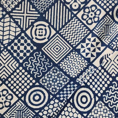 Pure Cotton Indigo Small Different Patches Tiles Hand Block Print Fabr ...