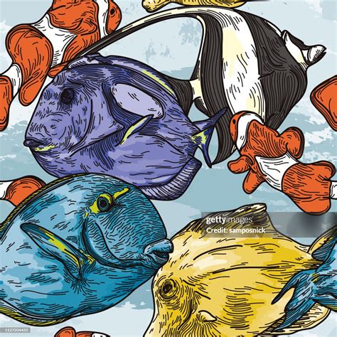 Detailed Seamless Tropical Fish Pattern High-Res Vector Graphic - Getty ...