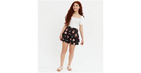 Girls Black Floral Scuba Tiered Skort | New Look