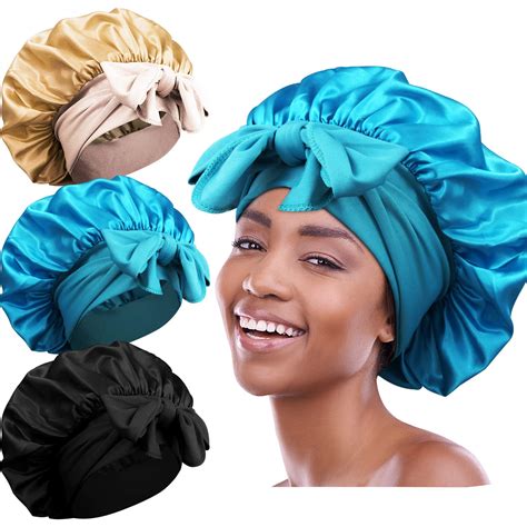 3pcs Satin Bonnets For Black Women Large Silky Bonnet Tie | Desertcart ...