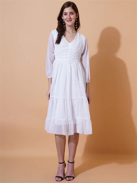 Women V-Neck Georgette Fit & Flare Midi Dress