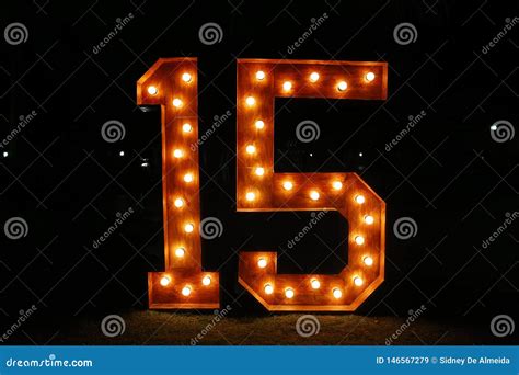 Number Fifteen with Lights on; Fifteen Illuminated; Colorful Number Stock Image - Image of ...