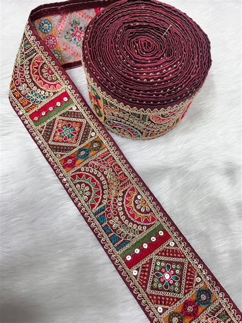 3 Inch Indian Saree Lace Border Embroidered Trim – Floral Decorative ...