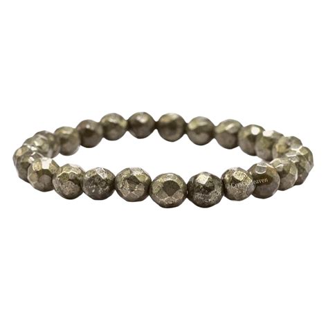 Pyrite Crystal Faceted Beads Bracelet - Gemstone Beads Bracelet for Men ...