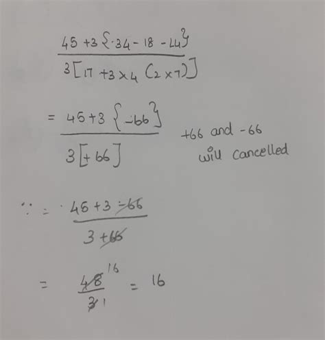 simplify 45+3{34-18-14}/3[17+3x4-(2x7)] - Brainly.in