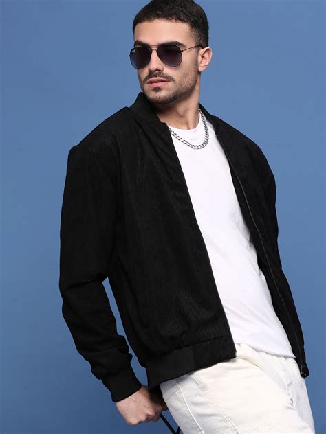 Buy Men's Black Corduroy Windcheater Bomber Jacket Online | Showoffff