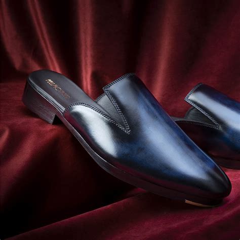 Blue Patina Glossed Mules With Metal Toe Plates – FELLMONGER