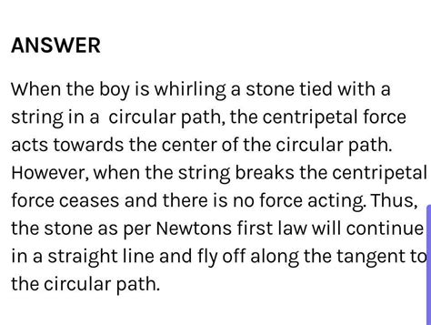 A boy is whirling a stone tied with a string in a horizontal circular ...
