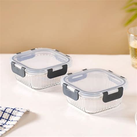 Nestasia Lunch Box Set Of 2 | Borosilicate Glass, Microwave Safe & Leak ...