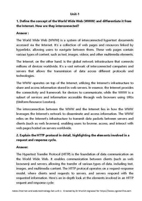 Unit 1 - Internet and Web Technology - www - Unit- Define the concept ...