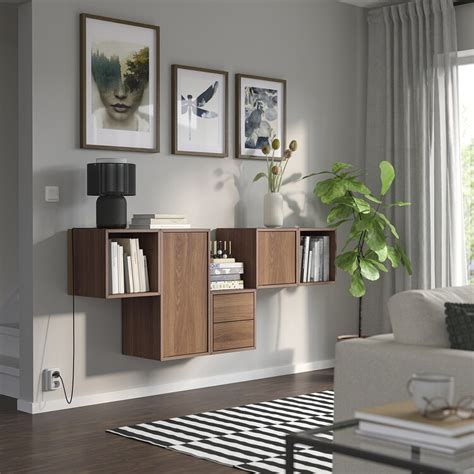 EKET wall-mounted cabinet combination, with 2 drawers/walnut effect ...