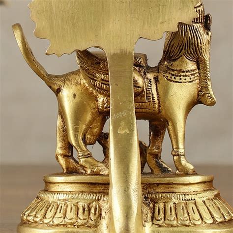 Pure Brass Kamadhenu Cow with Calf and Kalpavriksha - 5 Inch | Intrica ...