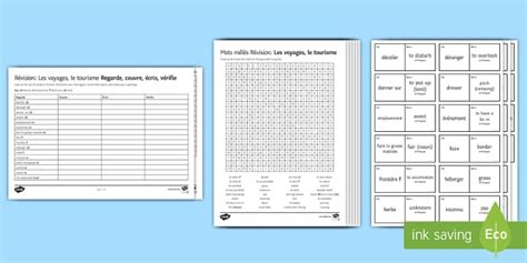 Travel and Tourism Revision Worksheet / Worksheets French