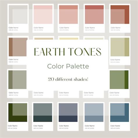 MUTED EARTH TONES Color Palette 20 Colors Palette - Etsy India